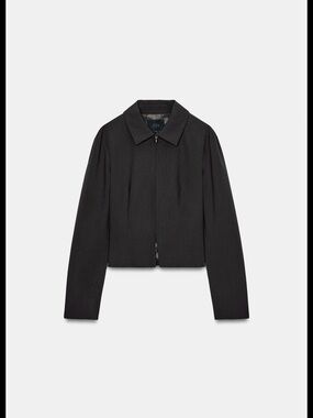 ZARA Crop Zipper Jacket in BROWN